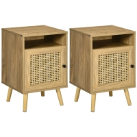 HOMCOM Juego de 2 Mesillas de Noche Estilo Cannage con Puerta y Estante Abierto Mesas Auxiliares 39x35x60 cm Natural