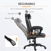 HOMCOM Sedia Poltrona da Ufficio Massaggiante e Riscaldante Design Ergonomico Reclinabile Finta pelle 68L×69P×(108-117)Acm Nera(m-7)