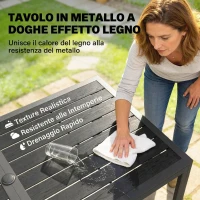 Outsunny Set da Pranzo Esterno 6 Persone, Tavolo e Sedie con Foro Ombrellone, Nero(m-5)