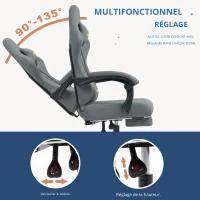 Fauteuil gamer avec repose-pieds, coussin cervical et lombaire doux, coussins de soutien amovibles, 60x60x122 cm, Gris(m-4)