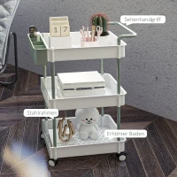HOMCOM Trolley, 3 verdiepingen, hangmand, duwhandgreep, 4 wielen, metalen frame, wit, 50 x 29,4 x 77 cm(m-6)