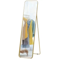 HOMCOM Passpiegel, vrijstaand, kantelbaar, metalen frame, MDF, 160 x 40 cm, goudkleurig(m-10)