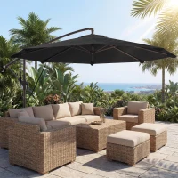 Outsunny 3 m Cantilever Parasol with Protective Cover and Wind Ropes, Banana Parasol with Crank Handle, Black(m-2)