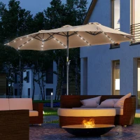 Outsunny Sombrilla Doble 450x265x240 cm con 48 Luces LED Manivela Protección Solar para Terraza Balcón Piscina Caqui(m-10)