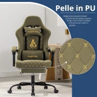 Sedia gaming ergonomica, regolabile in stile racing, seduta 100% in memory foam, cuscino poggiatesta e lombare, 60x60x122 cm, Verde(m-3)