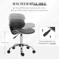 HOMCOM Tabouret à roulettes tabouret de travail avec hauteur réglable 44-56 cm et dossier, pivotant 360°, noir(m-4)