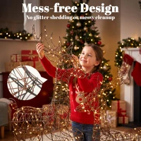 Outsunny 3-Piece Lighted Reindeer and Sleigh Set, PP Rattan Outdoor Christmas Decoration with LEDs, 8 Modes, Daily Timer(m-8)