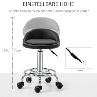 HOMCOM Verrijdbare kruk met rugleuning 57-72 cm hoogte verstelbaar draaikruk voor kantoor salon massage(m-5)