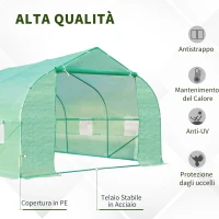Outsunny Serra a Tunnel con 8 Finestrelle Laterali e Ingresso Avvolgibile, in PE e Acciaio, 6x3x2 m, Verde(m-4)