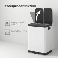 HOMCOM Dubbele prullenbak, 2 x 30L, vingerafdrukbestendig, pedaal, uitneembare binnenbakken, grijs(m-6)