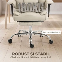 HOMCOM Scaun de Birou Rotativ Rabatabil 135°, Piele Ecologică, Suport pentru Picioare, Cotiere și Înălțime Reglabile, Gri Deschis(m-6)
