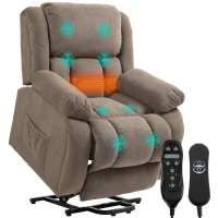 HOMCOM TV-fauteuil met massage- en verwarmingsfunctie, elektrische sta-opstoel, afstandsbediening, zijvakken, lichtbruin(m-15)