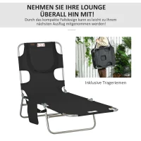 Outsunny Tuinligstoel, ligstoel met gewatteerde gezichtsopening, massage-ligstoel voor buiten, zijvak, stof, metaal, zwart(m-7)