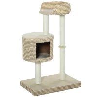 PawHut Arbre à chats style cosy chic griffoirs jute naturelle niche plateforme peluche courte bicolore beige café(m-12)