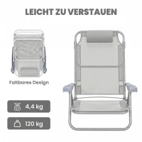 Outsunny 2-delige set campingstoelen inklapbaar met 6-voudig verstelbare mesh-rugleuning en hoofdsteun 62 x 65 x 80 cm Lichtgrijs(m-7)