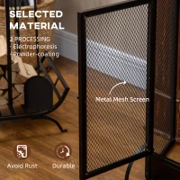 HOMCOM 3-Panel Folding Fireplace Screen with Door, Freestanding Spark Guard, Metal Mesh Fireguard, Black(m-7)