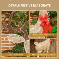 Outsunny Decorațiune de Crăciun pentru Exterior în Formă de Ren cu 137 de Lumini LED pentru Casă și Grădină, Culoare Aurie(m-8)