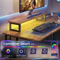 Scrivania angolare da gaming 2-in-1, piano di alta qualità, montabile in modo flessibile come forma a L o a I, 152x50x87,5 cm, Marrone(m-6)