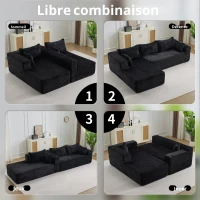Canapé d'angle modulaire en L avec chaise longue, design minimaliste et gain de place, assise profonde, 279x179x83 cm, noir(m-6)