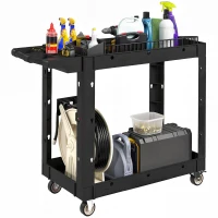 HOMCOM Gereedschapswagen, 2-Laagse Schappen, Handgreep, Wielen, Kunststof, Zwart(m-11)