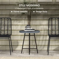 Outsunny Tavolino da Giardino Moderno con Piano in Plastica di Legno, in Rattan e Acciaio, 50x50x55 cm, Grigio e Nero(m-3)