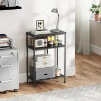 HOMCOM Mobile Consolle a 3 Ripiani con Struttura in Metallo e Legno, 55x30x81 cm, Nero(m-9)