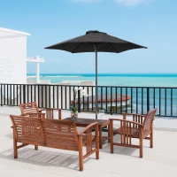Outsunny Parasol Ø196 cm met Kantelfunctie, Zeshoekig voor Strand, Balkon en Tuin, Zwart(m-2)