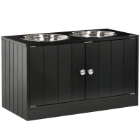 PawHut Verhoogd voerstation met 2 RVS kommen en 44 L opbergruimte, magnetische deuren, voor grote honden, zwart(m-11)