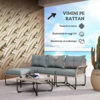Outsunny Set da Giardino 5 Pezzi in Rattan con 2 Sedie Laterali, Sedia Centrale e 2 Sgabelli/Tavolini da Caffè(m-4)