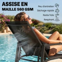 Outsunny Chaise Longue Jardin Réglable à 5 Positions avec Repose-Pieds Rétractable et Accoudoirs, Acier, 63x185x55cm, Noir(m-6)