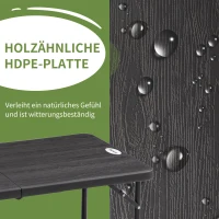 Outsunny buitentafel, tuintafel, voor 4 personen, opvouwbaar, in hoogte verstelbaar, houtlook, grijs+zwart, 118 x 60 x 74 cm(m-7)
