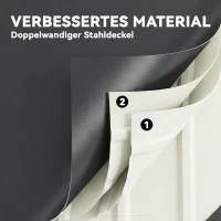 Outsunny Tuinbox metaal 350L kussenbox met dubbelwandig deksel 120 x 61 x 62 cm waterdicht afsluitbaar - Grijs(m-7)