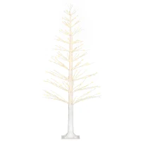 AOSOM Kunstkerstboom met LED-verlichting, 180 cm hoge kerstboom, realistische schors, Wit(m-1)
