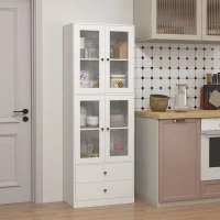 HOMCOM Keukenkast met Lades en Glazen Deuren, Melamine Oppervlak, Wit(m-9)