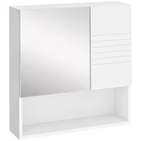 kleankin Armario de Baño con Espejo Mueble Auxiliar Montado en Pared con Estane Abierto y 2 Puertas con Balda Interior Ajustable 54x15x55 cm Blanco(m-11)