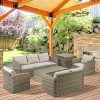 Outsunny Set da Giardino 6 Pezzi in Rattan con Divani, Poltrone e Tavoli Contenitore, Beige(m-10)