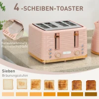 HOMCOM 2-in-1 Toaster en Waterkoker Set, 7 Bruiningsniveaus, Onthouden en Opwarmfunctie, Roze(m-5)