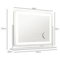 HOMCOM Espejo de Tocador Giratorio 58x46 cm con 3 Modos de Iluminación Ajustables Interruptor Táctil Espejo de Aumento Blanco(m-4)
