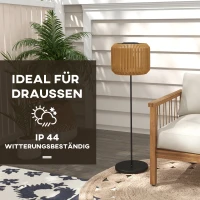 Outsunny Rieten Buitenlamp, Zonne Tuinlamp, Automatische Aan/Uit, LED, Weerbestendig, Metalen Frame, Ø34 x 130cm, Zwart/Geel(m-7)