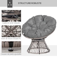 Outsunny Fauteuil rond de jardin fauteuil papasan pivotant Ø 97 x 86H cm grand coussin fourni polyester résine tressée(m-6)