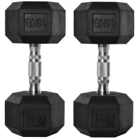 HOMCOM 2x15kg Rubber Hex Dumbbell Portable Hand Weights Dumbbell Home Gym Workout Fitness Hand Dumbbell(m-1)