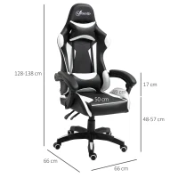 Vinsetto Silla Gaming Profesional Silla de Escritorio Ergonómica Reclinable y Ajustable en Altura con Respaldo Alto Reposacabezas y Reposabrazos 66x66x128-138 cm Blanco(m-3)