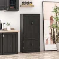 HOMCOM Buffet de cuisine armoire de cuisine contemporaine multi-rangements 2 placards 3 étagères 60 x 30 x 123 cm noir(m-2)