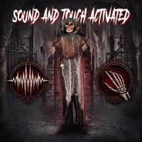HOMCOM 170cm Animated Grim Reaper, Life-Size Halloween Animatronic with Moving Hands/Head, Glowing Eyes, Creepy Sound(m-5)