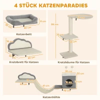 PawHut Wandgemonteerd krabpaal-set, sisal krabvlakken, 4 delen, voor 1-3 katten, Beige(m-3)