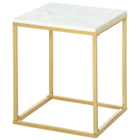 Outsunny Tavolino da Caffè per Casa e Giardino in Metallo con Effetto Marmo, 40x40x50cm, Oro(m-11)