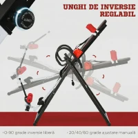 HOMCOM Bancă de Inversiune cu Unghi și Înălțime Reglabile și Tetieră, din Oțel și Plastic, 79x114x153 cm, Roșu și Negru(m-4)