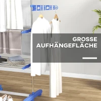 HOMCOM Opvouwbare Wasrek met 4 niveaus en One-Klick-systeem - 142 cm x 55 cm x 152 cm - Blauw + Zilver(m-5)
