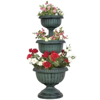 Outsunny 3-tier Chelsea Planter Flowers Display Fountain Stable Base Outdoor Garden Flower Pot Patio Balcony Indoors Green(m-10)