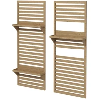 Outsunny Wall Mounted Plant Stands Set of 2, Fir Wood Flower Stand with Shelves and Slatted Trellis for Patio, Balcony, Porch(m-11)